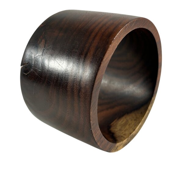 Wide Wood Bangle Bracelet Dark Grain Rustic Boho Statement Chunky Natural - Picture 4 of 9